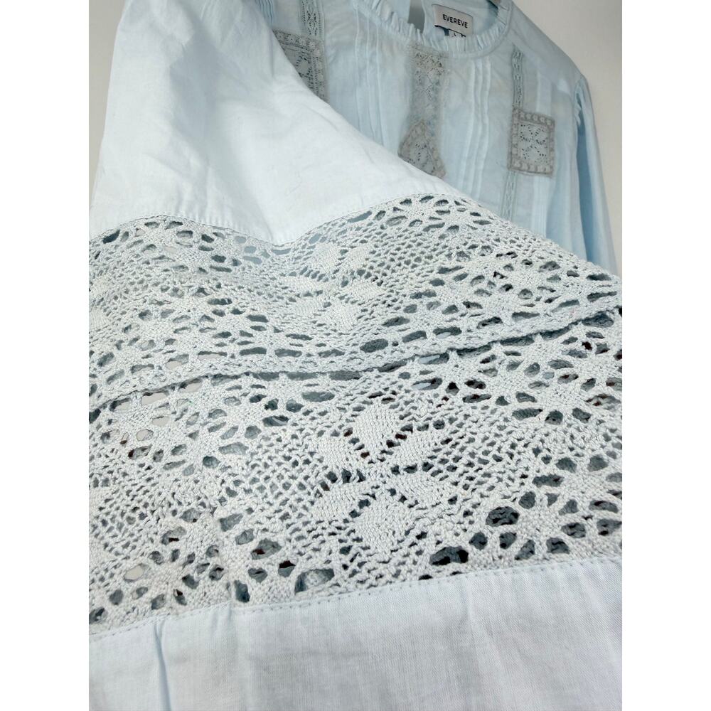 Evereve Womens Victorian Blouse Size L Bishop Sleeve Crochet Boho Edwardian Blue - Picture 6 of 13